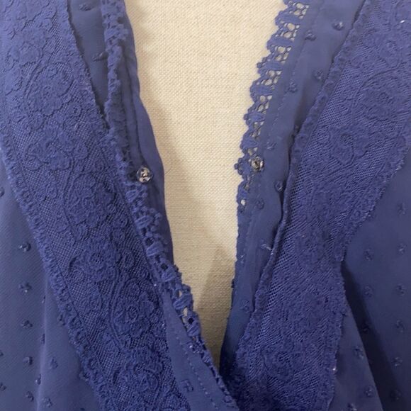 Francescas Navy Embroidered Wrap Crop Top - Picture 3 of 6